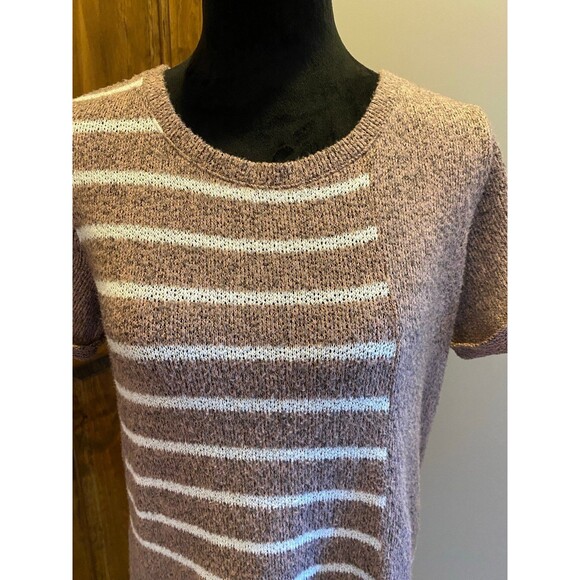 Cherish Knit Sweater Dress Size Small Striped Mauve-Beige Light Fuzzy Stylish ! - Picture 3 of 9